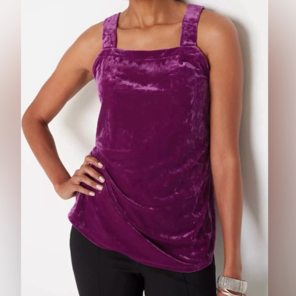 J. Jill Crushed Velvet Wide Strap Tank Top Sugarbeet Purple XLP XL Petite‎